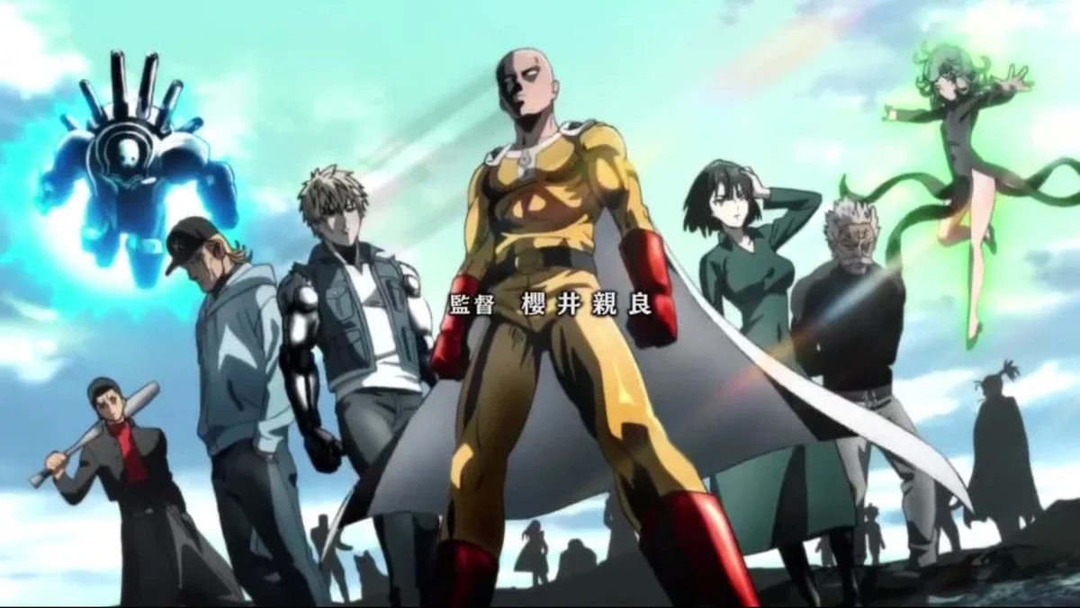 Saitama no visual da segunda temporada de One-Punch Man produzida pela J.C.Staff
