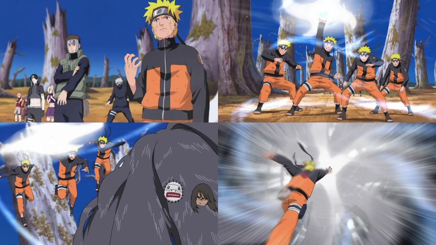 Sequência oficial de Naruto aplicando seu treinamento e a nova técnica durante o confronto com Kakuzu