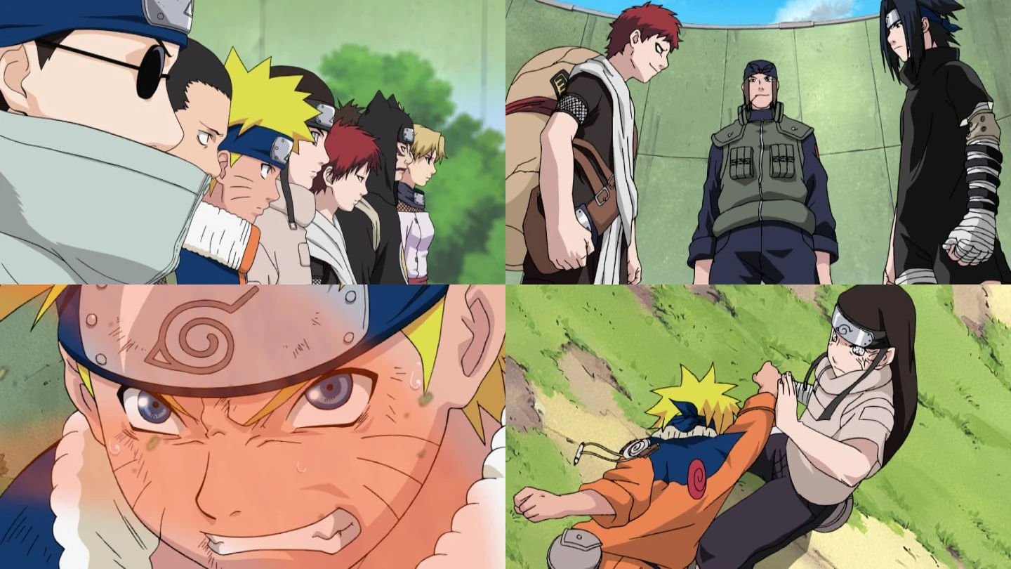 Sequência oficial de Naruto durante os Exames Chunin e seu desenvolvimento inicial como ninja