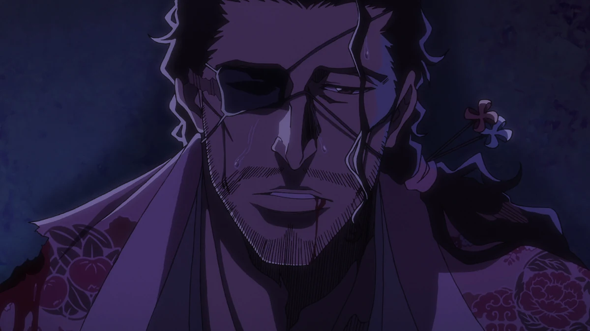 Shunsui aparece gravemente ferido depois de usar sua Bankai