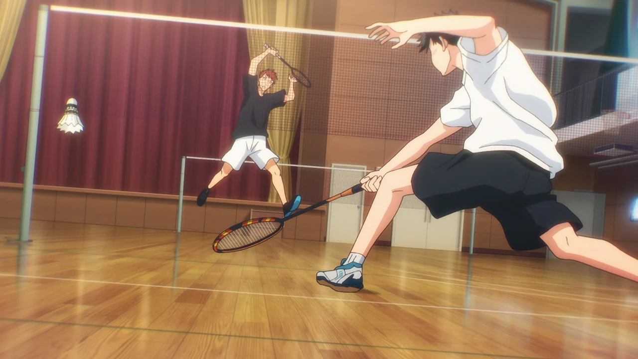 Taiki e Haryu disputando uma partida de badminton no episódio 25
