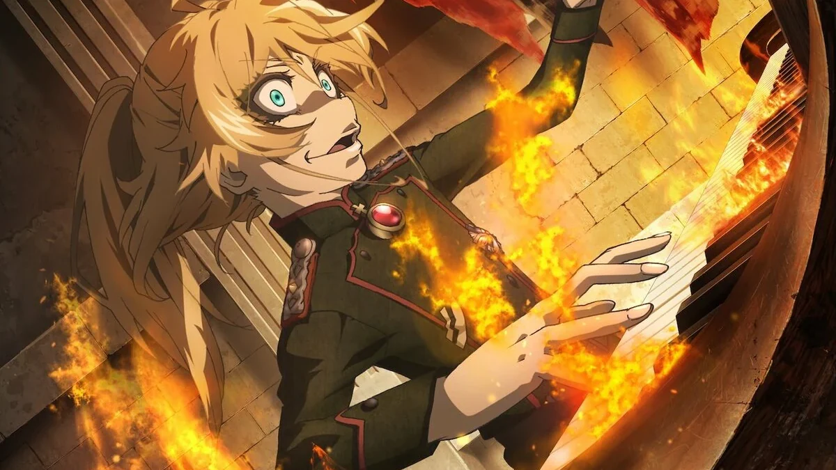 Tanya Degurechaff com a esfera de computação no peito em arte promocional de Youjo Senki II