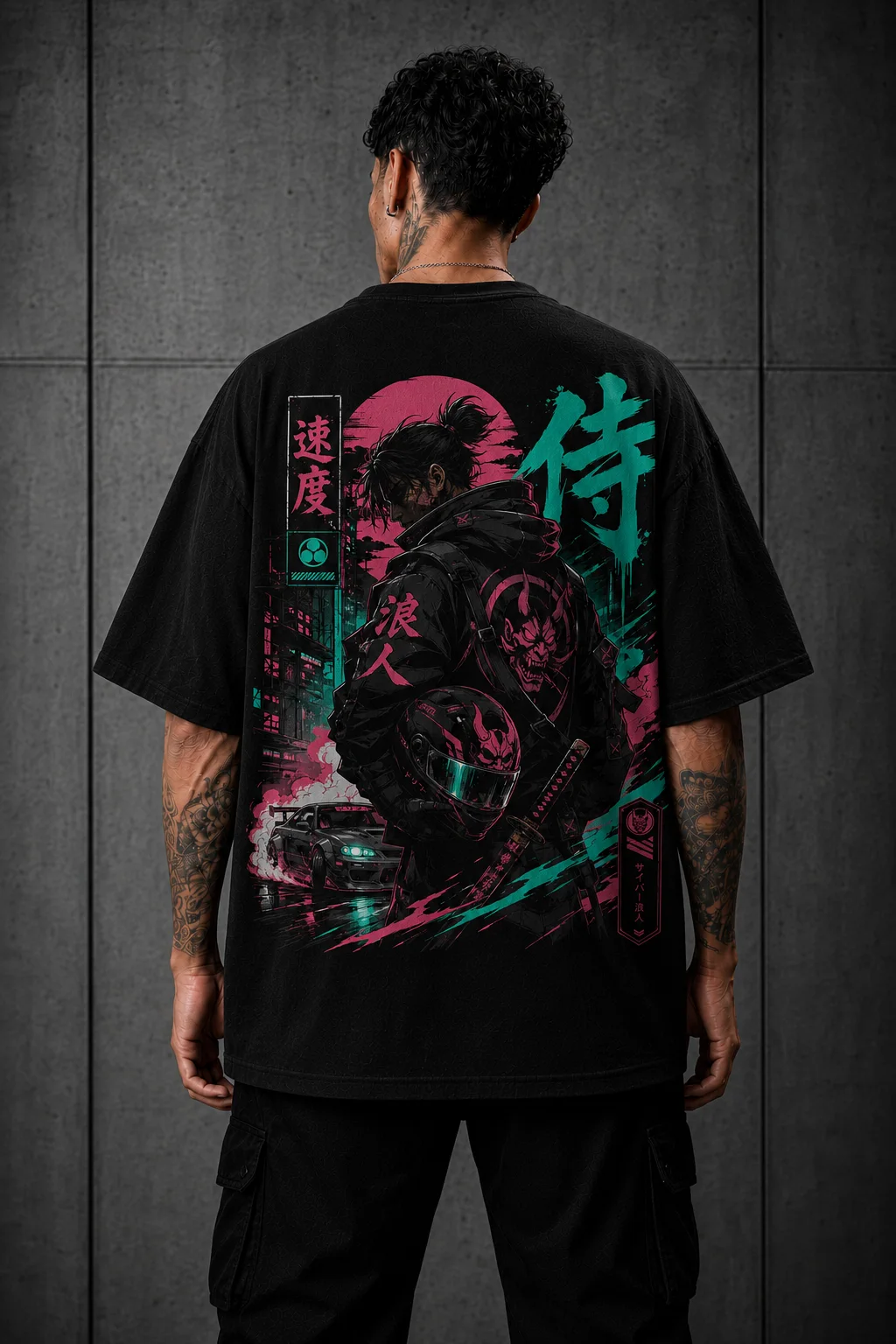 Camiseta Oversized Neon Samurai