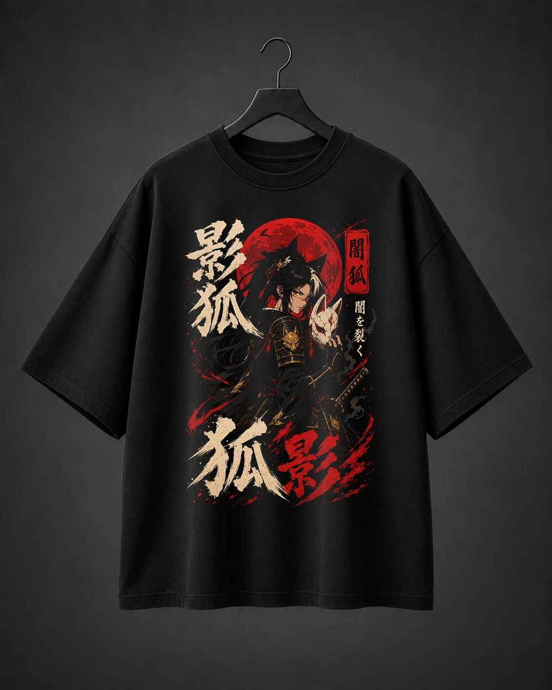 Camiseta Básica Oversized Crimson Kitsune