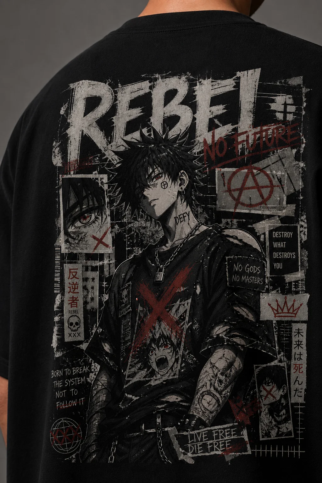 Prévia de camiseta oversized preta Yoruneko